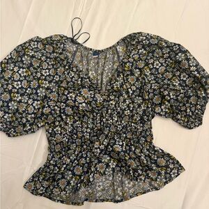Old Navy Dark Blue Floral Puff Sleeve Blouse
